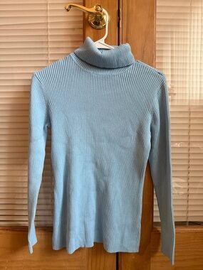 Boston Proper Light Blue Ribbed Turtleneck Sweater
